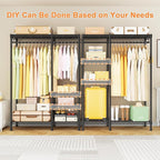Ulif F4 Heavy Duty Clothes Rack (With Hanger Rod) Freestanding Clothing Racks for Hanging Clothes，Adjustable Closet Organizer System, Portable Garment Rack 45"W x 15.8"D x 71.3"H,Max Load 600LBS,Black