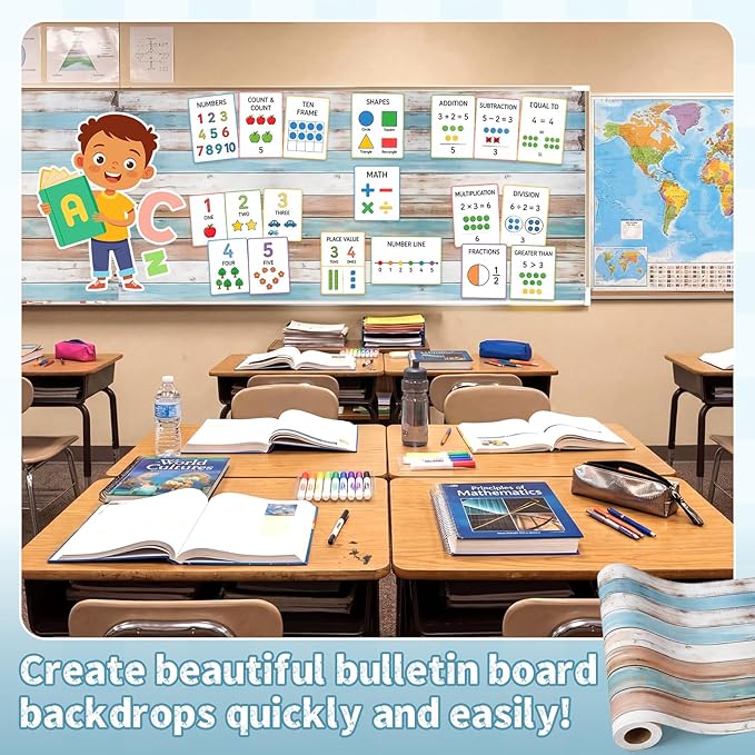Hahafelt 1.3x39 ft Fabric Bulletin Board Roll Wood Grain Bulletin Board Non-Woven Reusable Waterproof Erasable Wrinkle Resistant Fabric Roll for Background Decor DIY Craft
