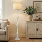 PARTPHONER Vintage Floor Lamp for Living Room, Rustic Farmhouse Standing Lamp with Rotary Switch and Linen Shade, Retro Resin Floor Lamp for Bedroom, Corner, Dining Room, House Decor, White