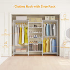 H12 Heavy Duty Clothes Rack with Adjustable 5-Tier Shoe Rack, Metal Clothing Racks for Hanging Clothes, Freestanding Shoe Organizer Large Garment Racks, 15.7" D x 68.7" W x 76.4" H, White