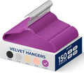 150 Pieces Velvet Hangers - Space Saving Heavy Duty Slim Suit Clothes Hanger Set with 360 Degree Swivel Metal Hook, Can Hold Up to 10 Lbs. for Coats, Jackets, Pants & Dress (Purple)
