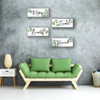 4 Pcs Farmhouse Bathroom Wall Decors Relax Soak Unwind Breathe Wooden Word Sign Green Hanging Wall Art Rustic Office Wall Decor for Bedroom Living Room Vintage Decorations(Green Leaves 10X4 Inch)