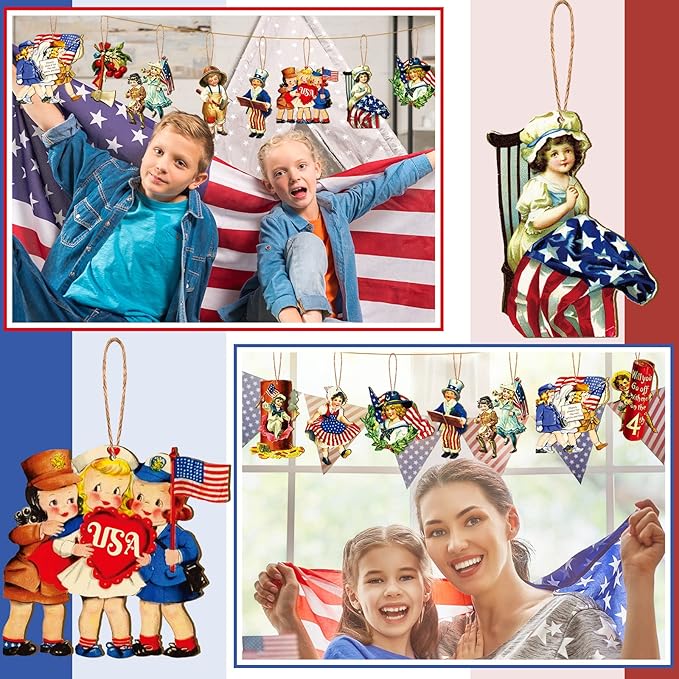 Sintuff 36 Pcs 4th of July Tree Ornaments 250th Anniversary Decoration Patriotic Wood Independence Day Ornaments Red White Blue Party Hanging Decoration Artifact for Small Tree Holiday Party Supplies
