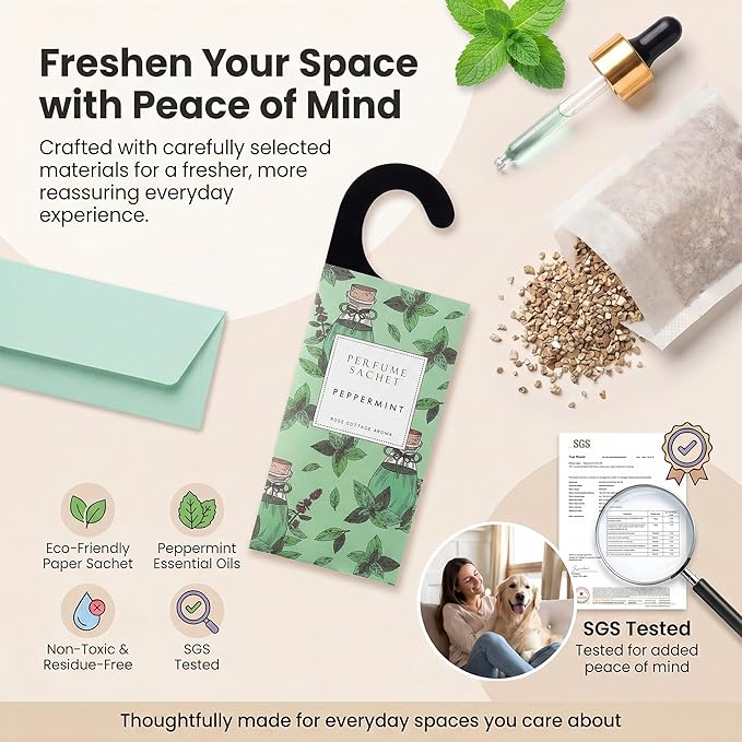 ROSE COTTAGE Large 12 Packs Peppermint Hanging Closet Deodorizer Air Freshener Long Lasting Scented Sachets Smell Goods for House