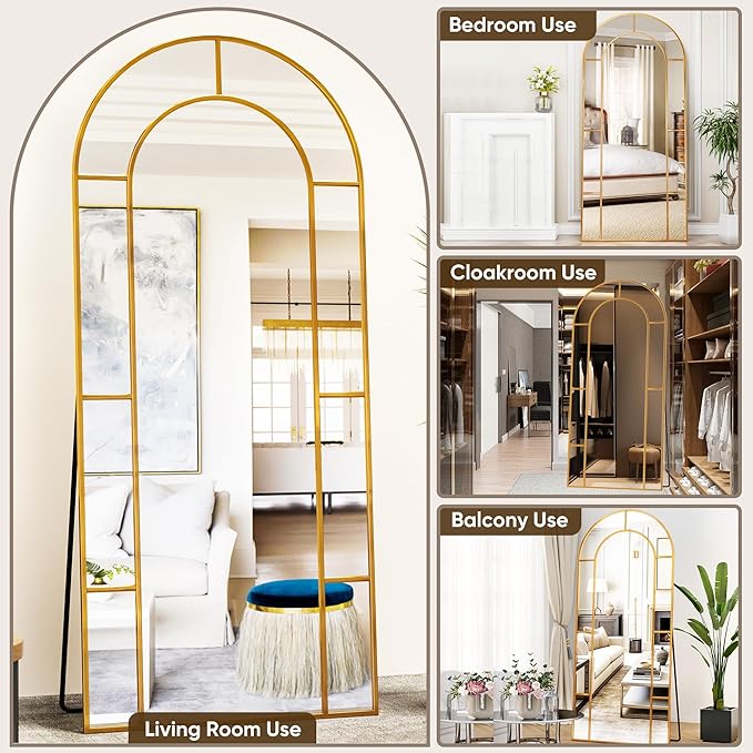 Antok 71" x 32" Full Length Mirror, Floor Mirror Arched Window Decorative Mirror, Metal Framed Decor Farmhouse Floor Mirrors Art Pane Mirrors Wall Decor for Bedroom, Living Room, Entryway Black