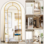 Antok 71" x 32" Full Length Mirror, Floor Mirror Arched Window Decorative Mirror, Metal Framed Decor Farmhouse Floor Mirrors Art Pane Mirrors Wall Decor for Bedroom, Living Room, Entryway Black