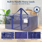 6 Pack Extra Heavy Duty Large Moving Bags with Strong Zipper & Comfortable Handles - Sturdy & Durable Clothes Storage Bags Totes Bins - Large Storage Totes for Dorm, Space Saving - (Dark Blue)