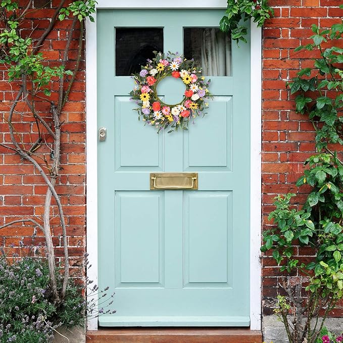 VioletEverGarden Artificial Spring Wreath 20” Purple Yellow White and Pink Flower Wreaths Summer Door Wreath for Home Party Festival Wedding Decor