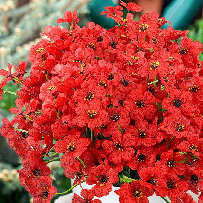 MACTING Artificial Flowers for Outdoors Fake Spring Flowers UV Resistant No Fade Faux Plastic Plants for Hanging Planters Window Patio Porch Yard Garden Home Indoor Outside Summer Decorations(Red)