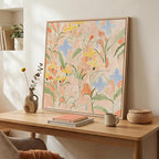 Framed Square Boho Abstract Floral Wall Art for Living room, Neutral Flower Watercolor Painting Print Canvas Artwork for Walls, Pastel Bohemian Botanical Wall Decor for Bedroom Home Office, 24x24 Inch