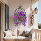 Artificial Hanging Flowers for Outdoors, 4 PCS UV Resistant Faux Plants Silk Realistic 150 Morning Glory Each Vines, Fake Plastic Floral for Garden Patio Spring Summer Decor, Purple