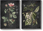 Large Framed Vintage Botanical Wall Art Set of 2, Rustic Retro Dark Floral Canvas Paintings Prints, Antique Flower Pictures for Farmhouse Living Room Hallway Bedroom Dining Room Wall Decor, 24x36 Inch