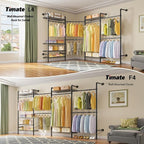 Timate F4 Wall Mounted Clothes Rack Industrial Pipe Clothing Rack for Hanging Clothes, Expandable Garment Rack Heavy Duty Wardrobe Closet Organizer and Storage, Black Adjustable Industrial Closet Kit