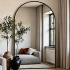 Dewfig Arched Full Length Mirror, 86"x46" Large Floor Mirror with Stand, Oversized Full Body Mirrors for Standing/Leaning/Hanging, Wall Mounted Mirrors for Bedroom, Living Room,Dressing Room, Black