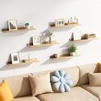upsimples Floating Shelves for Wall, 23.6 Inch Shelves for Decor Storage Set of 6, Wall Mounted Wood Shelf for Bedroom, Living Room, Bathroom, Kitchen, Long Picture Ledge Shelves, Natural