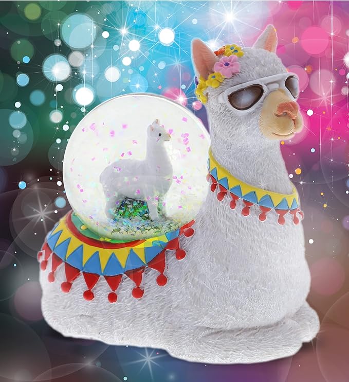 CoTa Global Llama Snow Globe Decor - Elegant Pink Sparkle Glitter Inside Figure, Animal Figurines Collectible Ornament for Birthday, Christmas - 45 mm