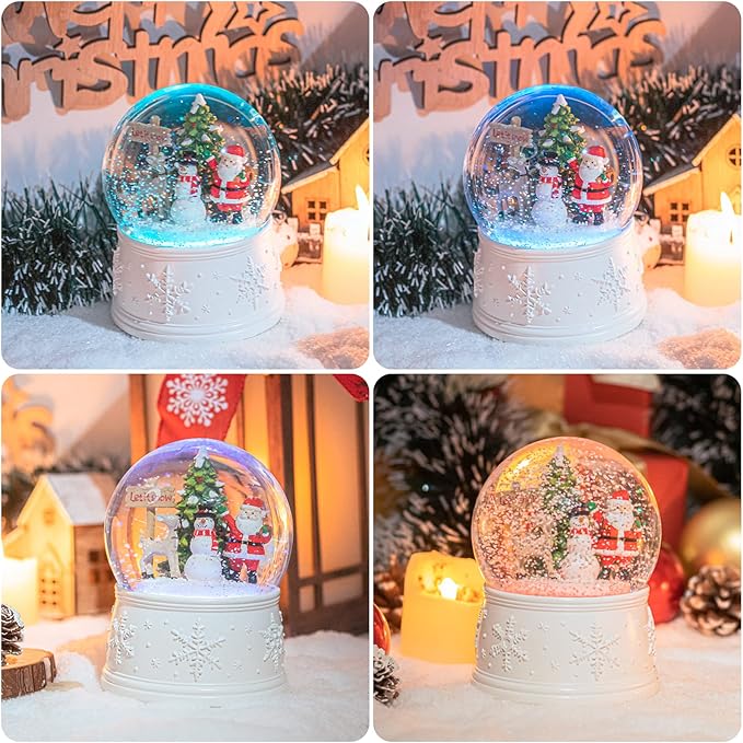 Vipush Christmas Snow Globe - Snowman Santa Style Musical Snow Globe with Color Changing Led Lights, Christmas Decorations with Music Box Gifts for Girls Kids, Decorations for Christmas & Birthday