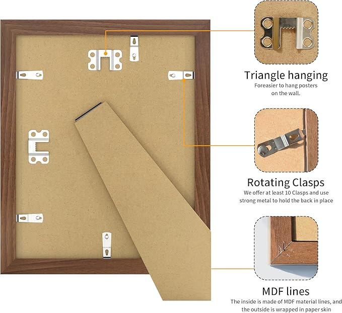 8x10 Picture Frame 3 Pack - Brown Poster Frame Display Pictures 5x7 with Mat or 8 x 10 Without Mat for Wall Hanging Horizontal and Vertical