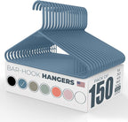Neaties Plastic Hangers 100+ Pack (150 Count) – Made in The USA – 6lb Capacity Standard Clothes Hangers with Strap Hooks for Dresses, Lingerie, Shirts, Pants, and Jackets – Blue