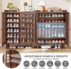 IRONCK Shoe Cabinet with Slatted Doors, 6-Tier Shoe Storage Cabinet with Adjustable Shelves, Wooden Shoe Rack Organizer for Entryway, Hallway, Closet, Living Room, Walnut