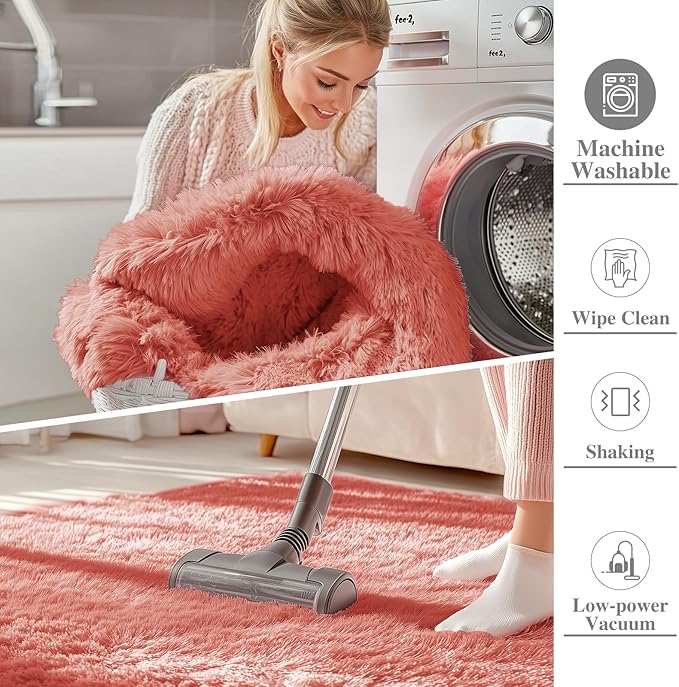 OLANLY 9x12 Machine Washable Large Area Rugs for Living Room, Bedroom, Soft Fluffy Shaggy Bedside Rug, Indoor Floor Carpet for Kids Girls and Boys, Dorms, Nursery, Home Decor, Rust Red