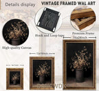 Vintage Gold Framed Wall Art Fall Dried Flowers Antique Vase Country Oil Painting Canvas Prints Dark Moody Rustic Still Life Picture Gothic Victorian Botanical Poster Artwork for Bedroom, 12x16in