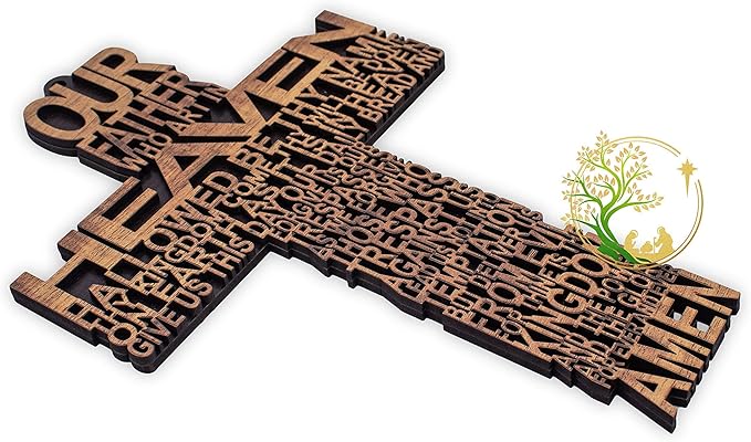 Our father prayer cross made from olive wood - Crucifix/Wall Cross Hand Crafted by Christian families in Bethlehem. A unique Religious Gift for Christmas or Any Other Christian Holiday