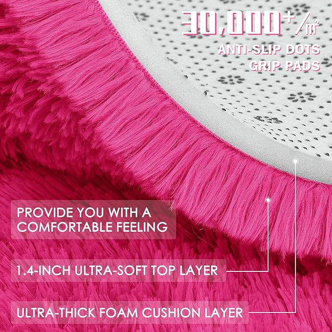 OLANLY 5x8 Machine Washable Large Area Rugs for Living Room, Bedroom, Soft Fluffy Shaggy Bedside Rug, Indoor Floor Carpet for Kids Girls and Boys, Dorms, Nursery, Home Decor Aesthetic, Hot Pink