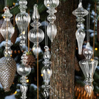 Mifoci 8 Pcs 6 Inch Mercury Glass Finial Christmas Ornaments Hanging Christmas Finials Glass Ornaments Assorted Mercury Decor for Vintage Holiday Xmas Tree Decoration(Clear)