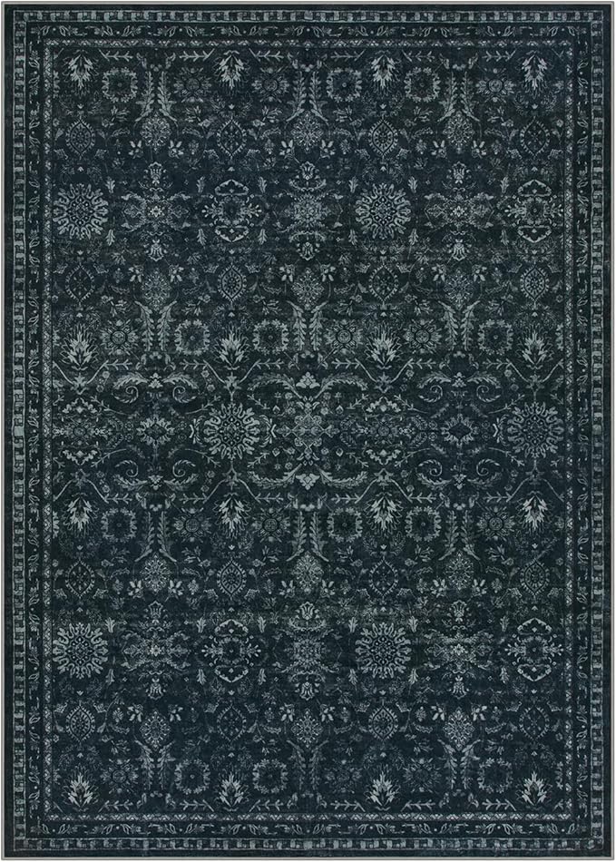 Lahome Black 5x7 Carpet for Bedroom,Boho Washable Area Rugs for Office,Vintage Dark Academia Stylish Living Room Rug,Spill Proof Low Pile Carpets for Dining Room Dorm