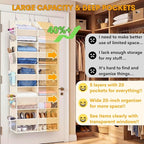 Ofiray-home Over the Door Organizer 5 Tiers,Extra Large Behind Door Storage of 10 Compartments,80 lbs Weight Capacity Over the Door Storage, Door Hanging Organizer for Closet, Diaper Organizer, Beige