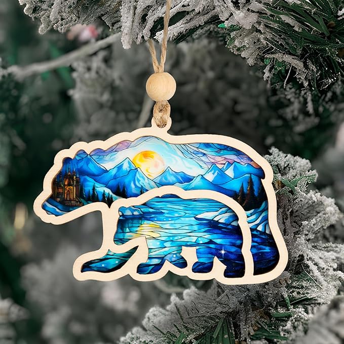 Mama Bear Suncatcher Effect Ornament with Story Card, Mama Bear Decorations, Mothers Day for Mom from Kids Son Daughter, The Mighty Matriarch Bear and Cub Ornaments, Motherhood Gift