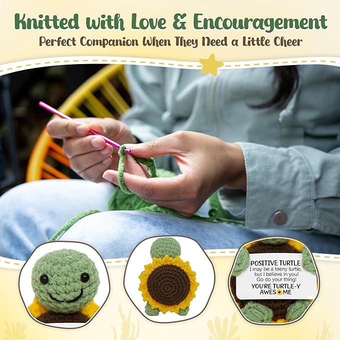 OASSIE Turtle Gifts for Women - Mini Handmade Positive Turtle Crochet Animals, Birthday Relaxation Graduation Gifts for Teen Girls Boys Daughter Mom Sister Friend Teacher Nurse Women
