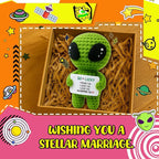 MAMAGIFTREE I Love You Wedding Anniversary Present for Him Boyfriend Husband Fiance Wife Her with Small Card, Valentines Day Gifts Women Men - Romantic Theme Crochet Alien Decor