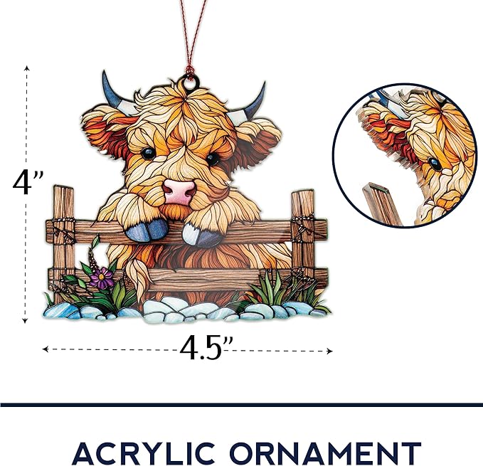 Highland Cow Christmas Ornament 2025, Highland Cow Decor, Highland Cow Gifts for Women Men, Farmhouse Tree Ornament, Farm Animal Gifts, Hanging Ornaments for Rustic Tree, Christmas Ornament Decoration