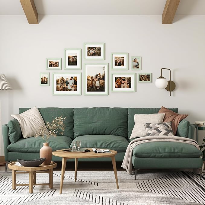 Egofine 5x7 Picture Frames Set of 4, Made of Solid Wood Covered by Plexiglass 3.5x5 and 4x6 with Mat or 5x7 without Mat, for Table Top Display and Wall Mounting Photo Frame Rustic Green