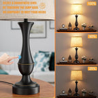 Seealle Upgraded Touch Lamps for Night Stands Set of 2 - Bedside Lamps with USB C+A, 3 Way Dimmable for Bedroom Living Room End Tables Office (Tall Beige&Black)