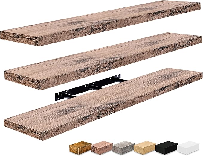 Sorbus Floating Shelves for Wall - 48 Inch Long Bathroom Shelves, Wall Decor for Bedroom, Kitchen, Living Room & Book Storage - Mounted Floating Shelf with Invisible Brackets (Mahogany, 3 Pack)