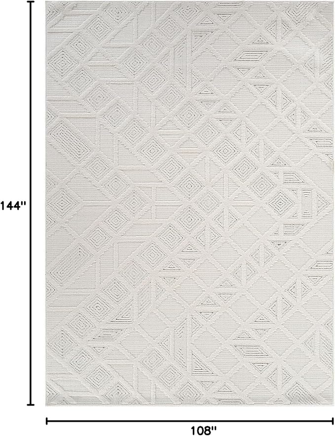 Modern Micro Loop Indoor Area Rugs for Living Room Bedroom Kitchen Geometric Square White 9x12 Luxury Durable Low and High Pile Non-Shedding Stain Resistant Soft Area Carpet 9 x 12