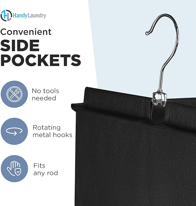 Handy Laundry Hanging Closet Organizer - 6 Shelf Storage for Clothes, Sweaters, Shoes & Accessories - Space-Saving Wardrobe Shelves with Hooks for Dorm, RV & Small Closet Organization (Black)