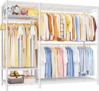 Ulif F7 Plus Garment Rack, Heavy Duty Clothes Rack, Clothing Racks for Hanging Clothes, 6-Tiers Freestanding Portable Closet Storage Rack 68'' W × 14.6'' D × 76.6'' H, Max Load 850 Lbs, White