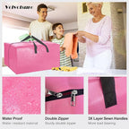 12 Pack Heavy Duty Large Moving Bags W/Backpack Straps - Strong Handles & Zippers, Storage Totes For Space Saving, Fold Flat, Alternative to Moving Box and Storage Bin, Pink