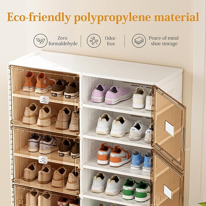Foldable Shoe Rack Organizer for Entryway with Clear Magnetic Doors - Large Capacity Shoe Cabinet for Boots, Sneakers & All Shoes, Easy Assembly, White 10-Tier 40 Pairs