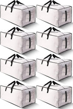 8 Pack Large Strong Moving Bags with Zippers & Carrying Handles - Water-Resistant - Heavy Duty Storage Tote for Space Saving, Fold Flat, Alternative to Moving Box (Semi-Transparent)