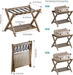 SMIBUY Luggage Rack, Set of 2, Foldable Bamboo Suitcase Stand with Storage Shelf for Guest Room, Bedroom, Hotel, Heavy-Duty (Walnut)