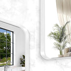 BONEWEI White Bathroom Mirror,36x40 inch Wall Mirror for Bathroom Wall Mounted,Rectangle Mirror for Bathroom Over Sink,Modern Frame Round Corner for Living Room,Bedroom Entryway,Horizontal/Vertical