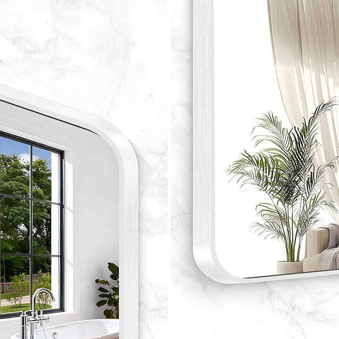 BONEWEI White Bathroom Mirror,55x36 inch Wall Mirror for Bathroom Wall Mounted,Rectangle Mirror for Bathroom Over Sink,Modern Frame Round Corner for Living Room,Bedroom Entryway,Horizontal/Vertical