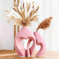 Pink Heart Shaped Ceramic Vases Set of 2, Modern Nordic Minimalist Flower Vases for Home Decor, Hollow Aesthetic Vases for Living Room, Shelf, Table, Office and Wedding Centerpieces