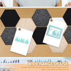 Mindsoft 16 Pcs Hexagon Cork Board for Walls with 50 Wooden Push Pins 6.7 x 5.9 in Felt DIY Tiles Notice with Nano Tape Hanging Bulletin Board for Home Photo Office Memo Note(Classic Colors)