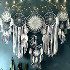 Set of 5 Boho, Hanging Large Boho Dream Catcher Wall Hanging Moon Dream Catcher Set Dream Catchers Wall Decor for Vintage Wedding Home Decorations (Grey)